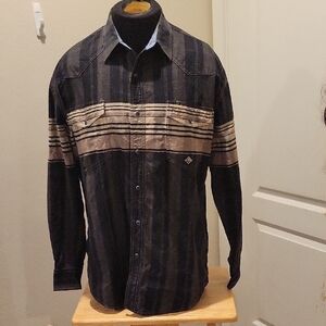 Roper Black and Tan Striped Button-Down Shirt